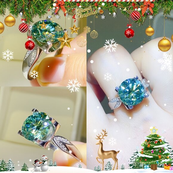 S925 Silver 5 carat green Moissamite ring, four claw ox head style - Picture 7 of 9